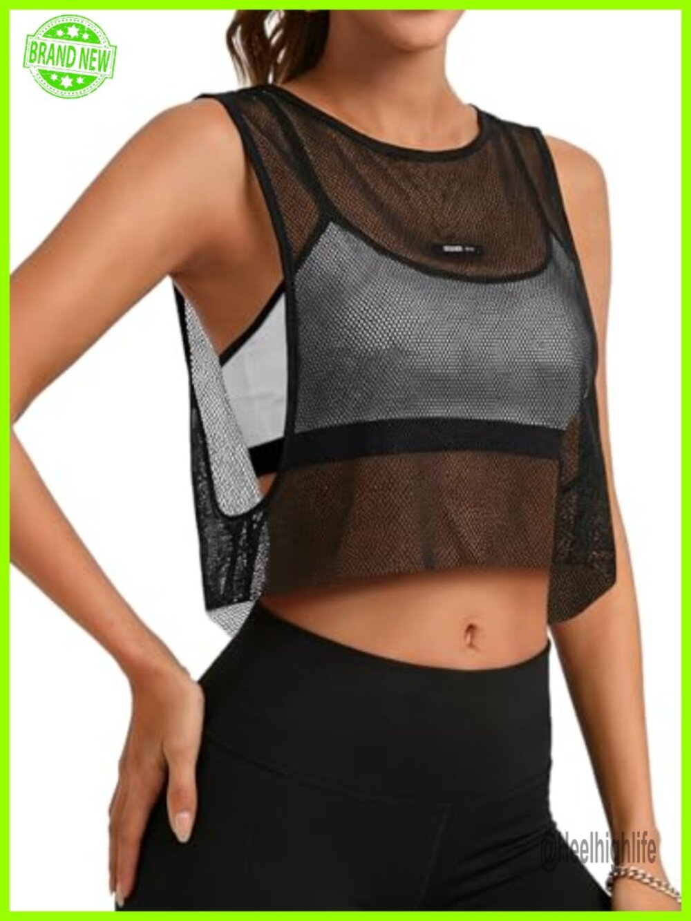 Sheer Mesh Crop Tank Top Loose Fit Athletic Gym Workout